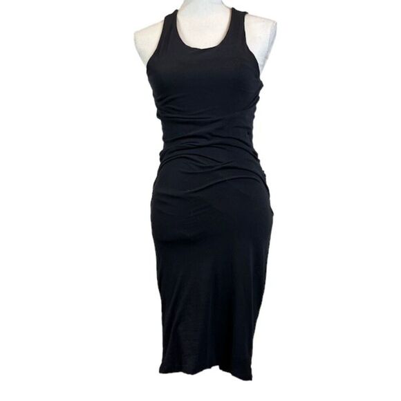 James Perse Ruched Strap Tank Dress Super Stretch Bodycon Black Size Small (1) - Picture 2 of 11